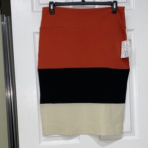 LuLaRoe Cassie  Colorblock Stretch Pencil Skirt - Red, Black, and Cream NWT